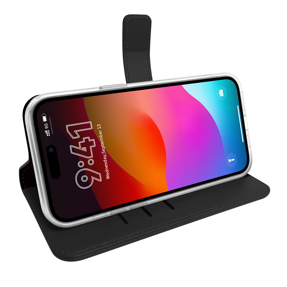 Book Case Leer Zwart iPhone 15 Pro Max - valenta.com