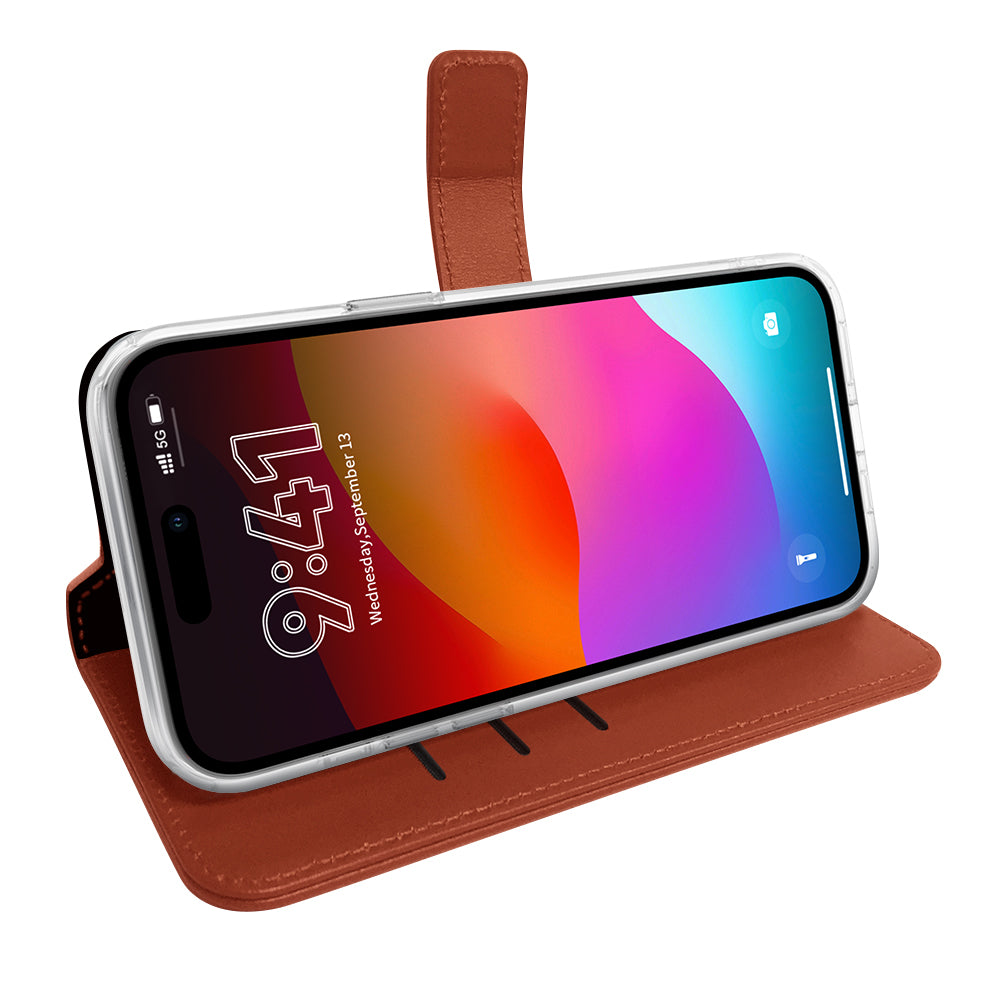 Book Case Leer Bruin iPhone 15 Pro - valenta.com