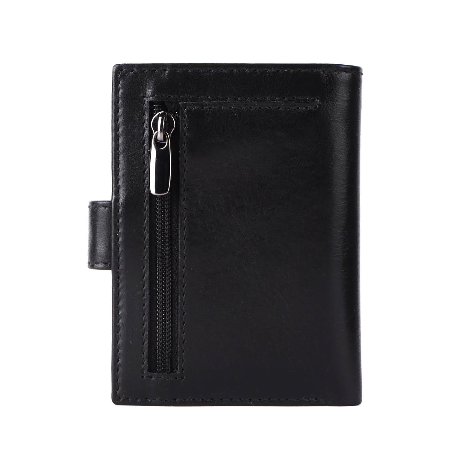 Zwarte leren luxe portemonnee geschikt voor kaarten, contant geld en munten met MagSafe voor pasjeshouder Cardprotector Aluminium