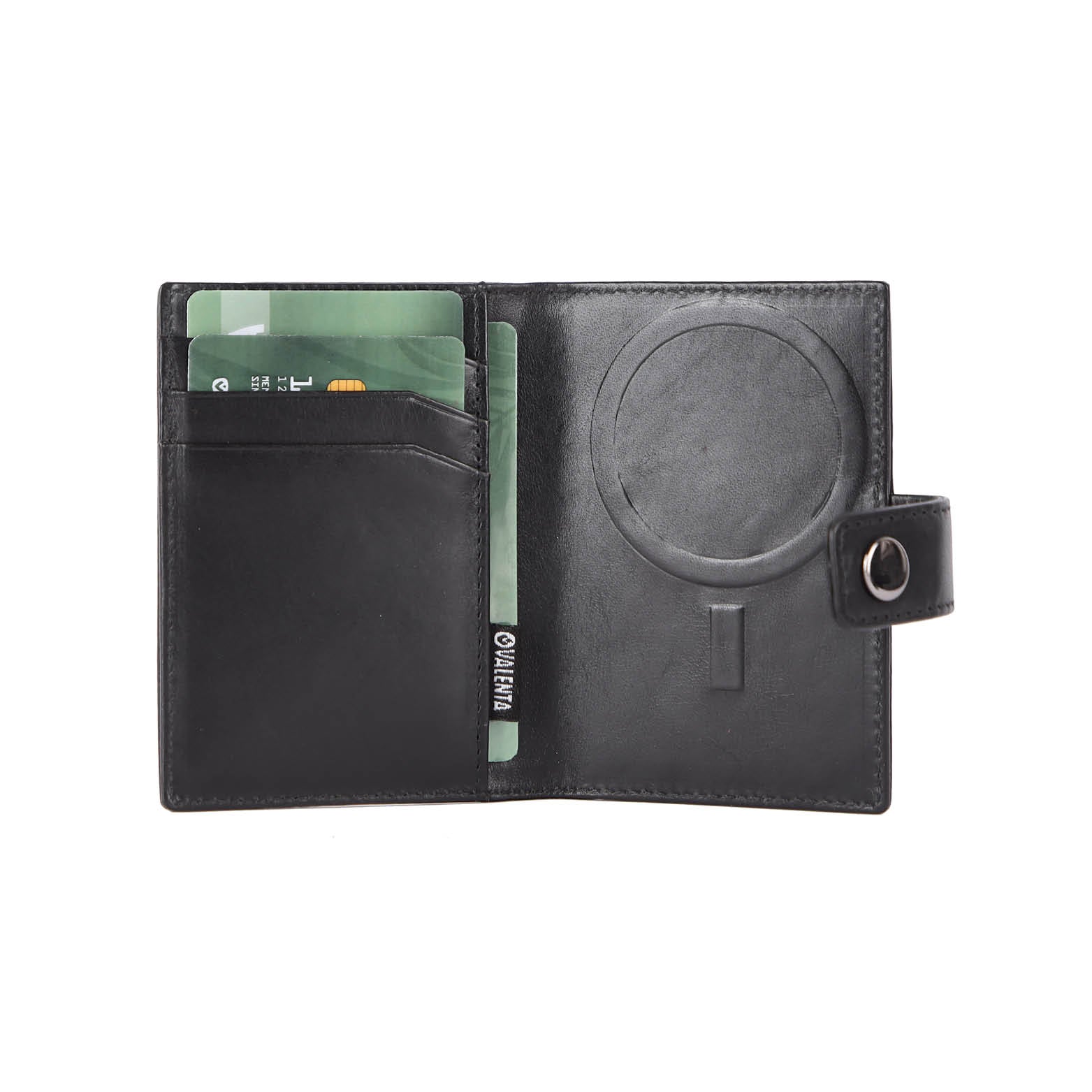 Zwarte echt leren portemonnee met MagSafe voor pasjeshouder Cardprotector Aluminium