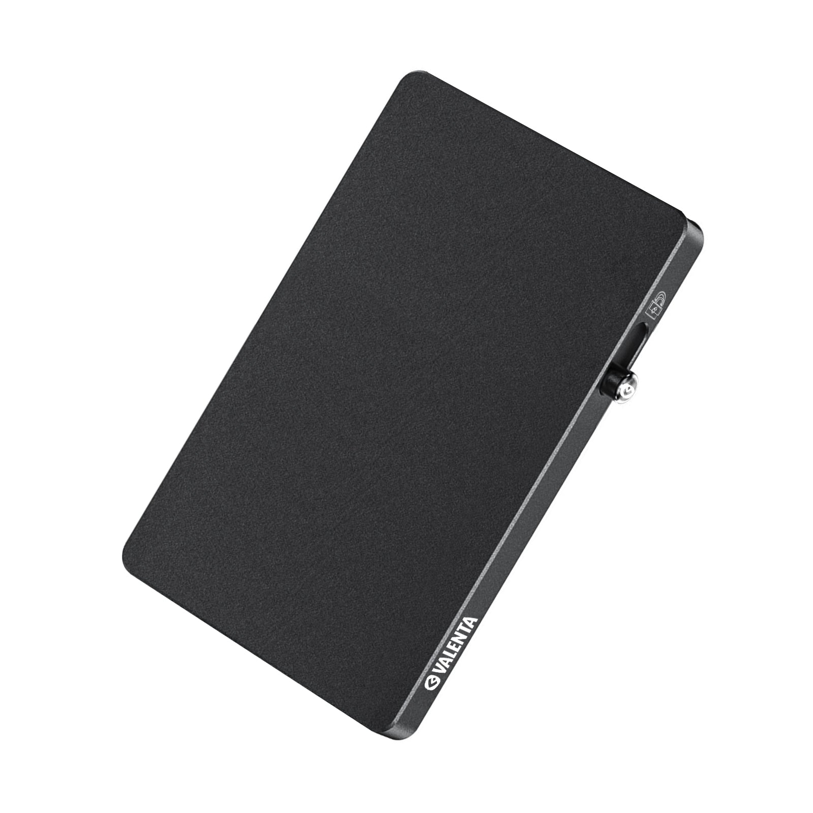 Grafiet grijze aluminium pasjeshouder met MagSafe vooraanzicht met gezandstraalde oppervlakteafwerking.