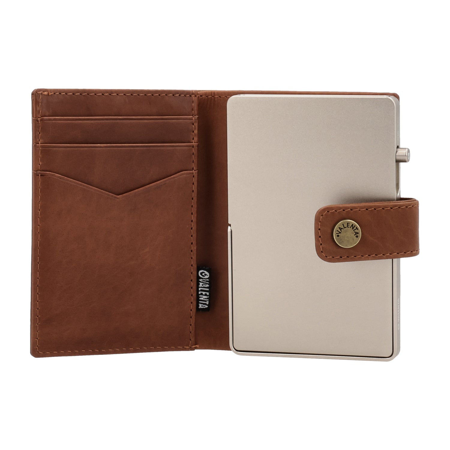 Cardprotector Stand Titanium Natural + Card Wallet Luxe Cognac
