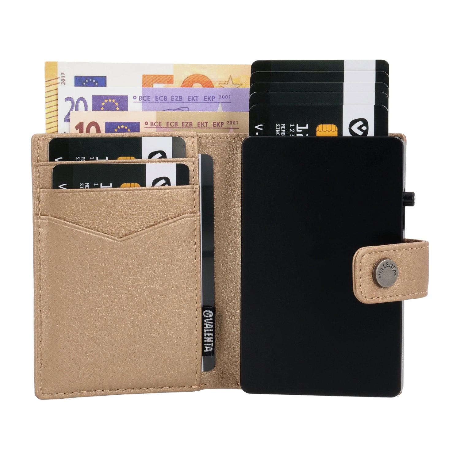 Cardprotector Black + Card Wallet Luxe Metallic Sand