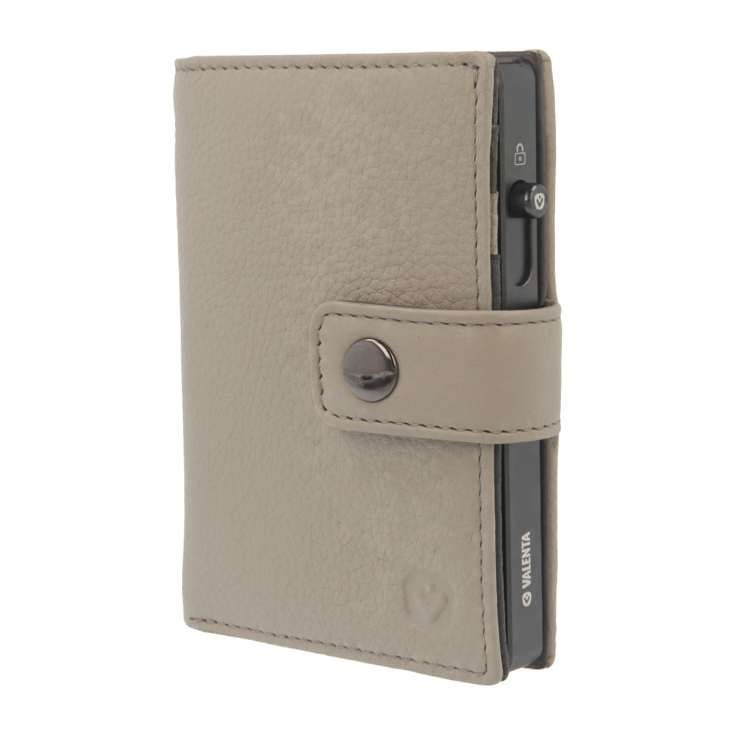 Valenta Mix & MagSafe 2 in 1 bundle with graphite grey aluminium card holder and off-white leather wallet luxe, front angled view.