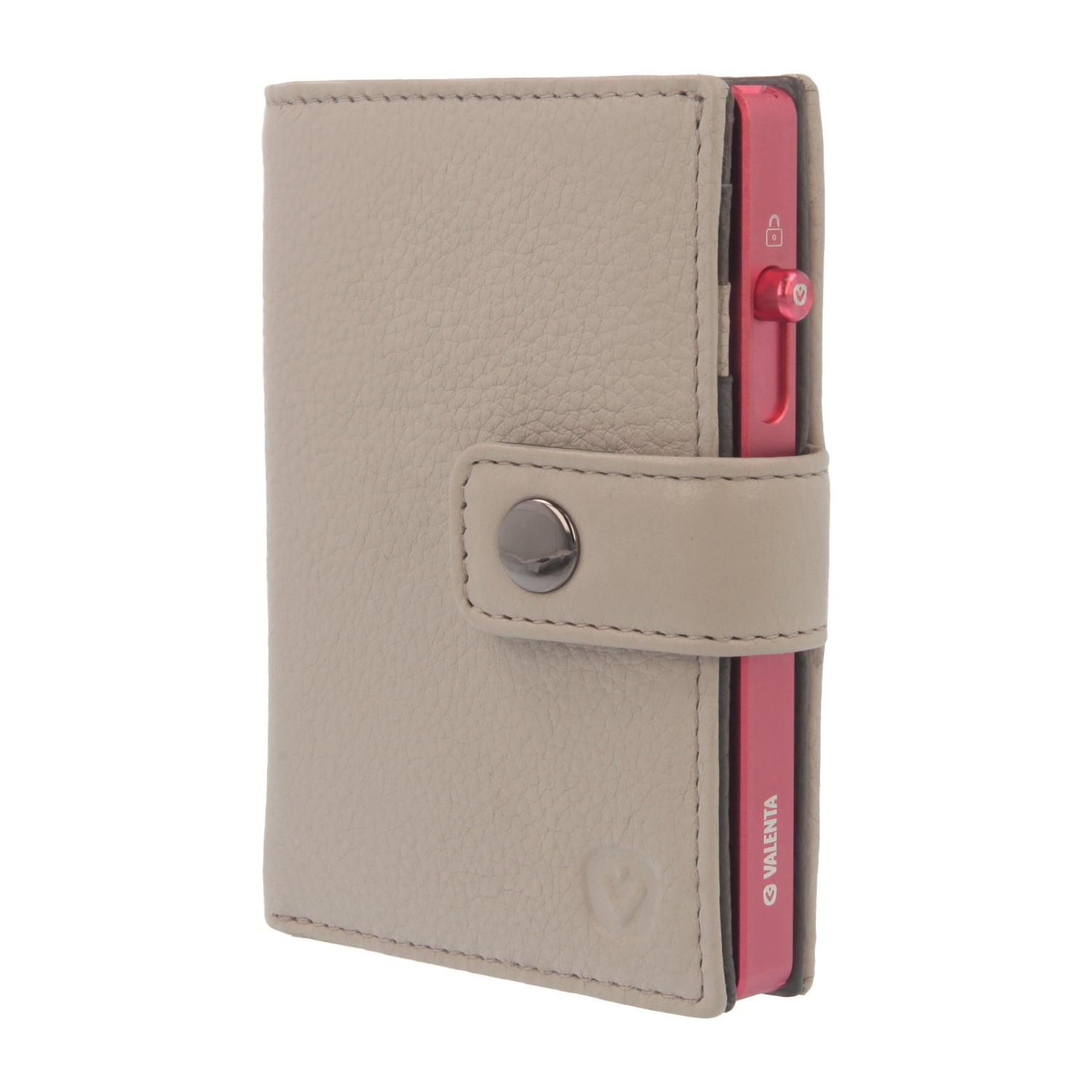 Valenta Mix & MagSafe 2 in 1 bundle with pink aluminium card holder and off-white leather wallet luxe, front angled view.