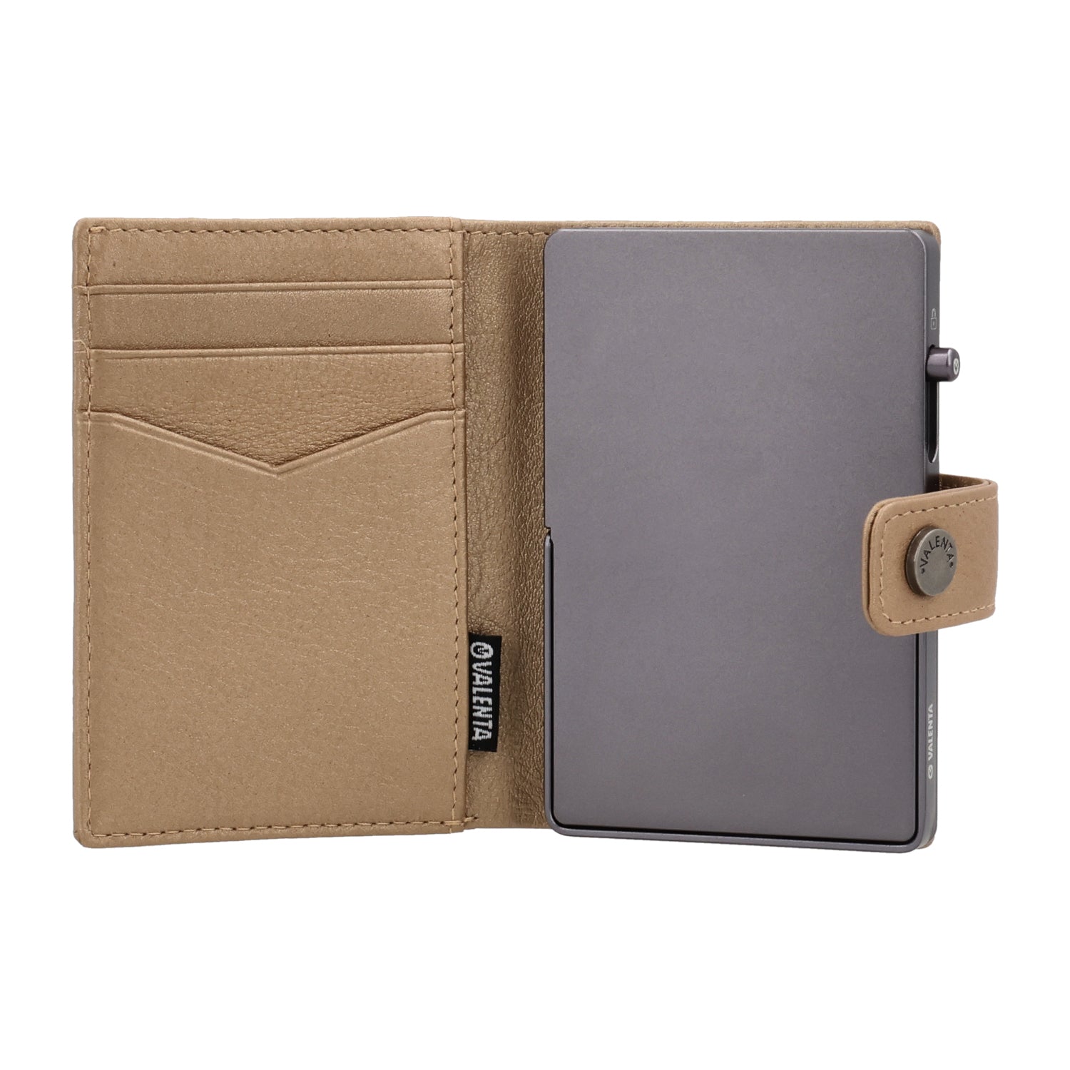 Cardprotector Stand Graphite Grey + Card Wallet Luxe Metallic Sand