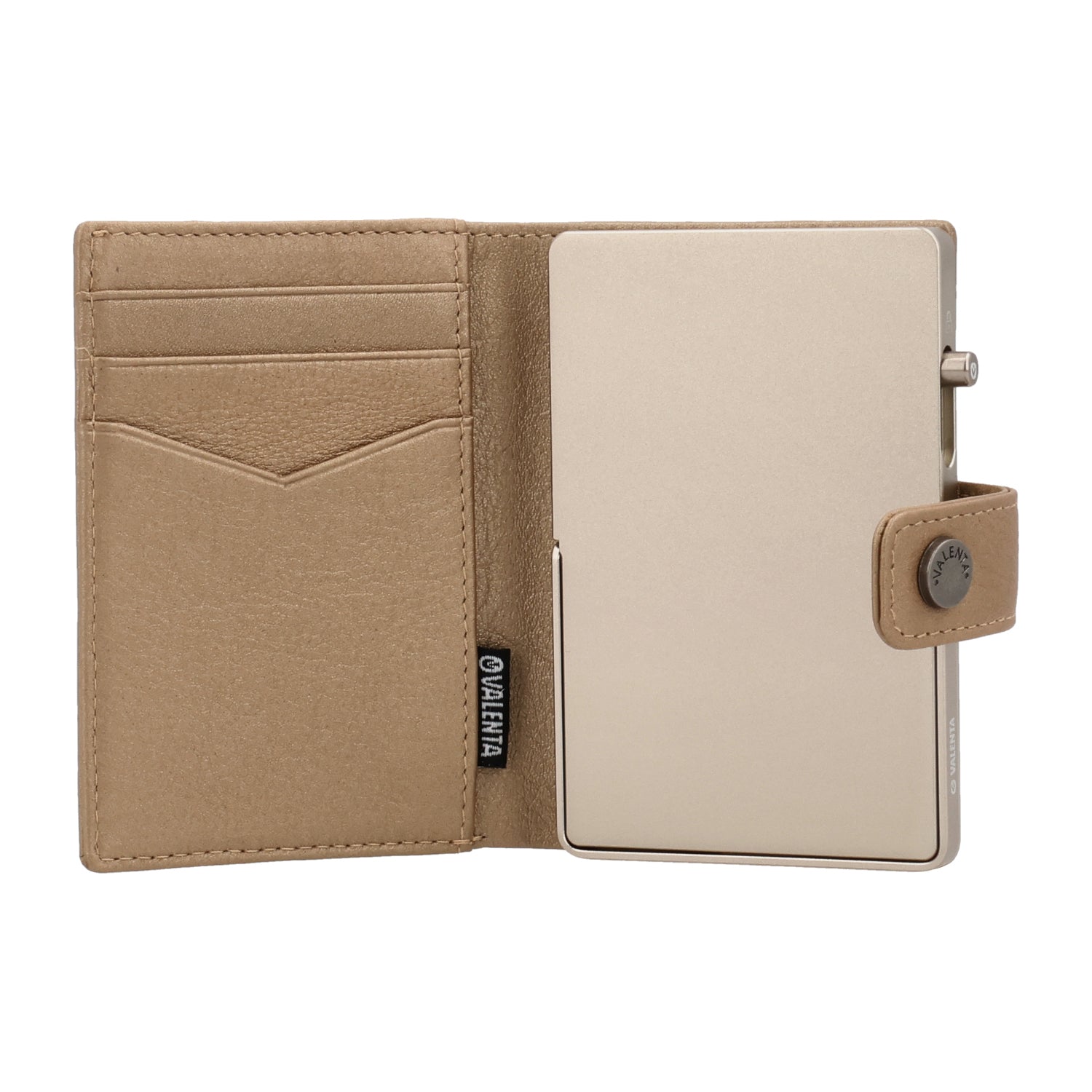 Cardprotector Stand Titanium Natural + Card Wallet Luxe Metallic Sand