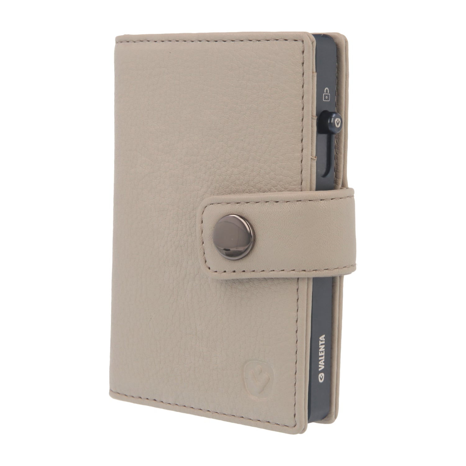 Valenta Mix & MagSafe 2 in 1 bundle with titanium blue aluminium card holder and off-white leather wallet , front angled view.