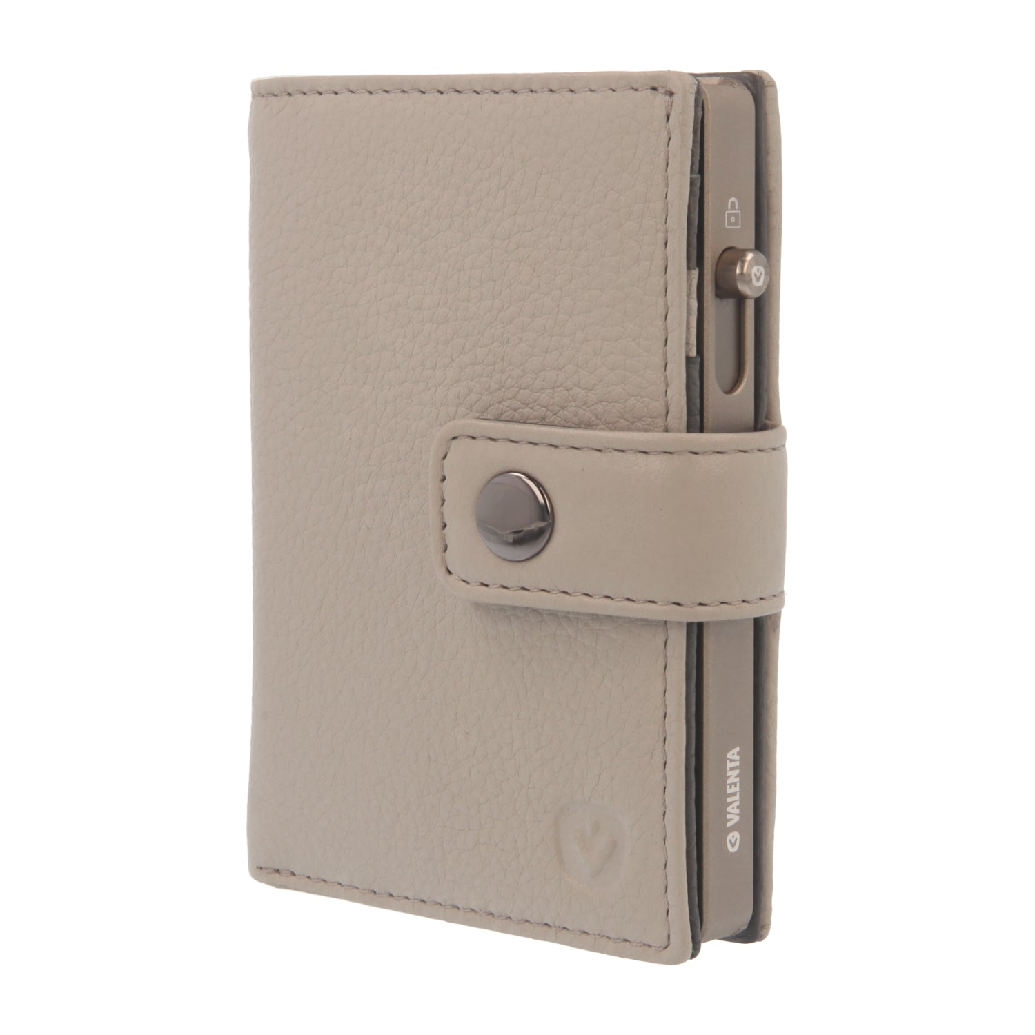 Valenta Mix & MagSafe 2 in 1 bundle with titanium natural aluminium card holder and off-white leather wallet luxe, front angled view.
