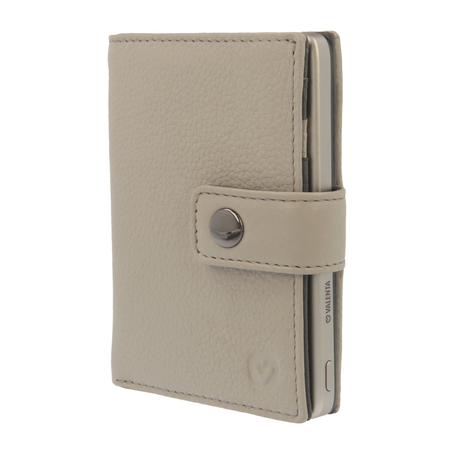 Valenta Mix & MagSafe 2 in 1 bundle with natural super thin power bank and off-white leather wallet luxe, front angled view.