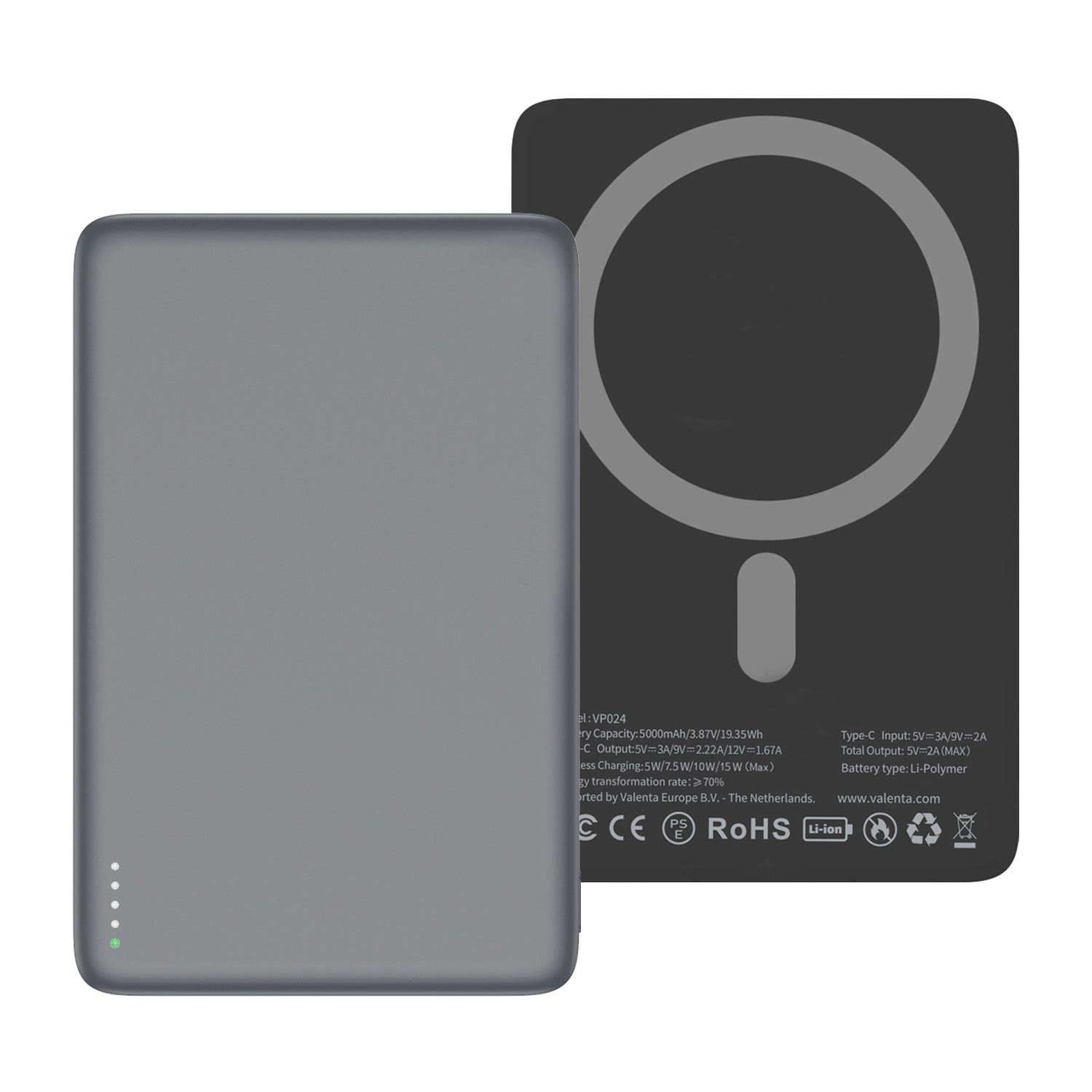 Powerbank MagSafe Ultra Slim 5.000 mAh Grijs - valenta.com