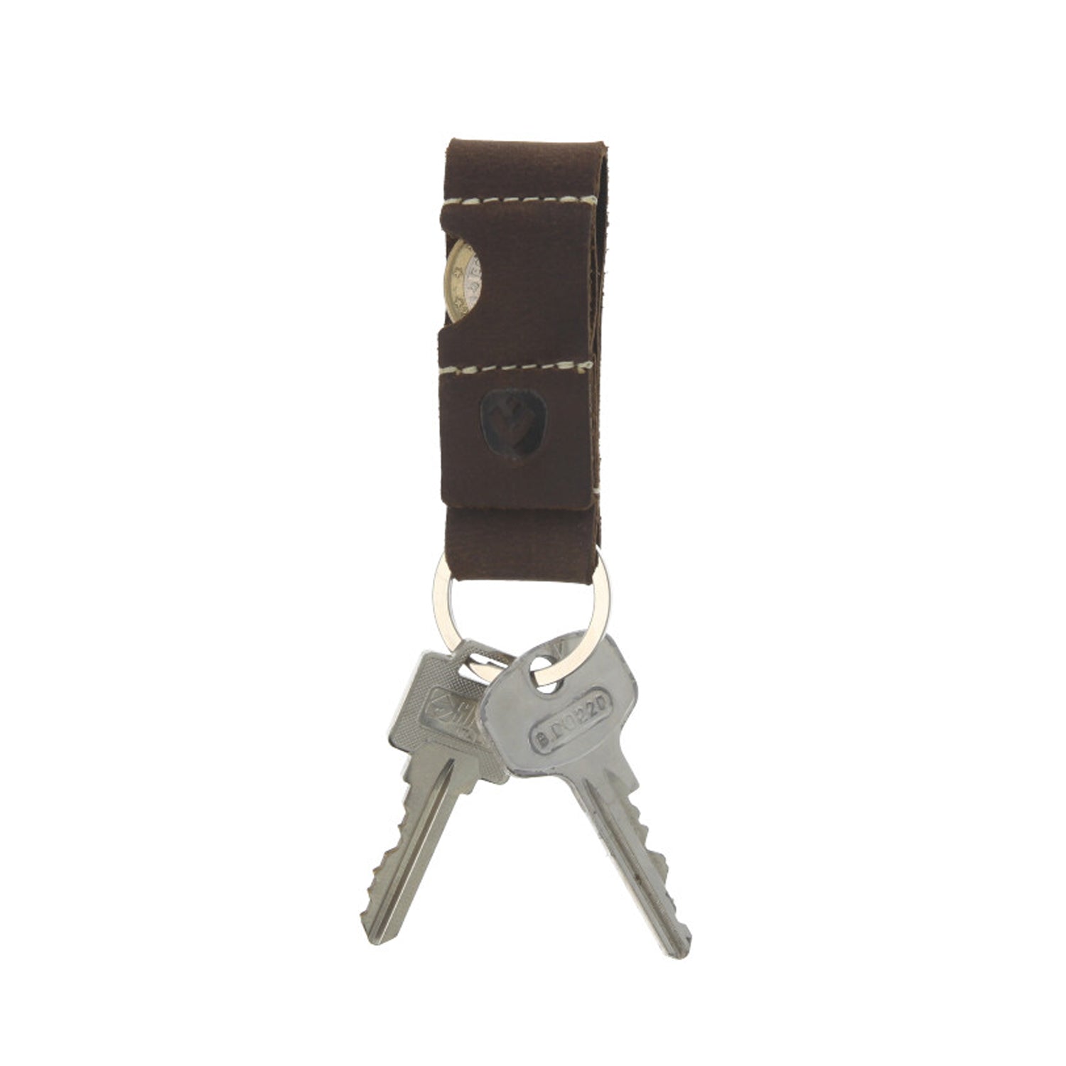 Schlüsselanhänger Leder Münze Vintage Braun