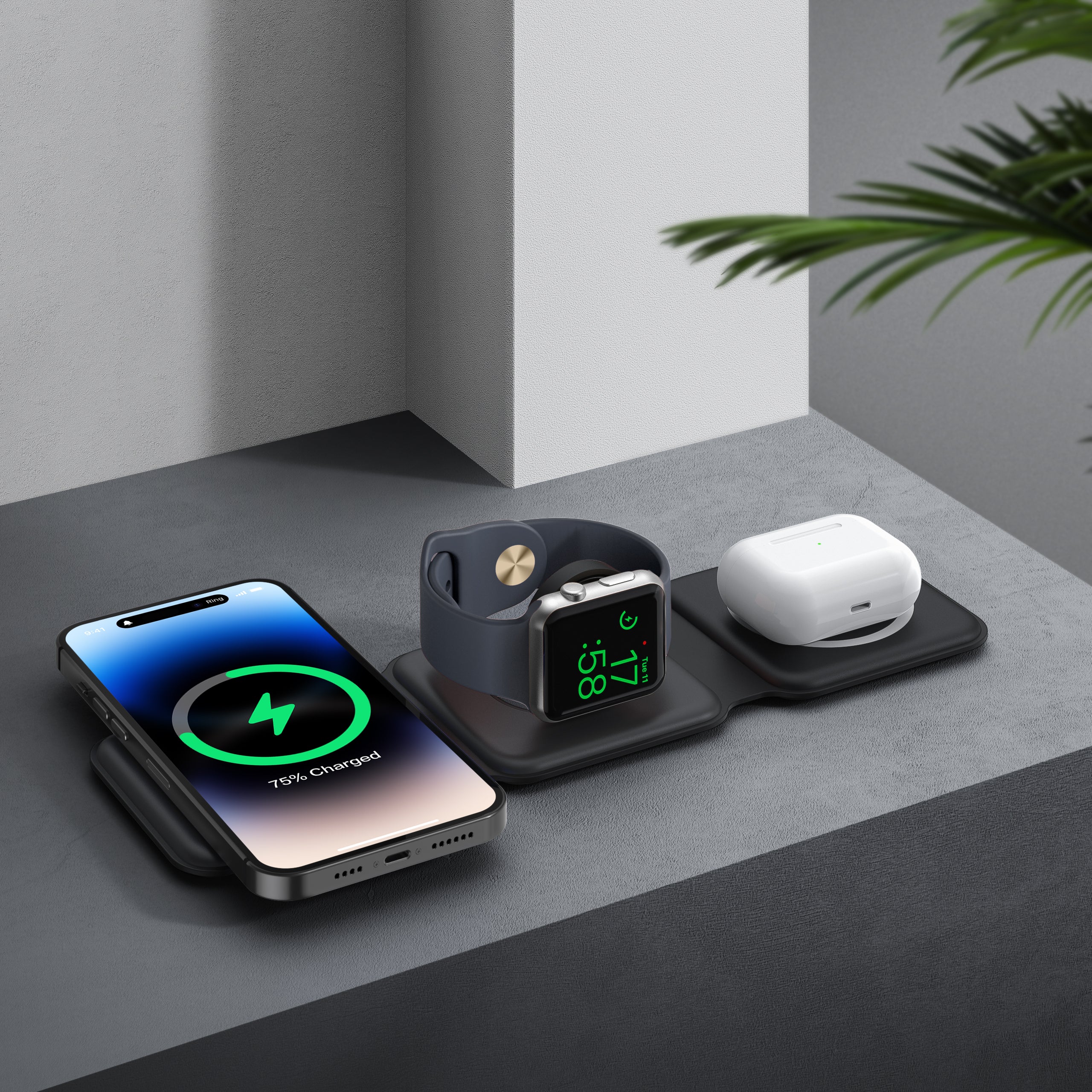 3-in-1 Magnetic Wireless Charger Black