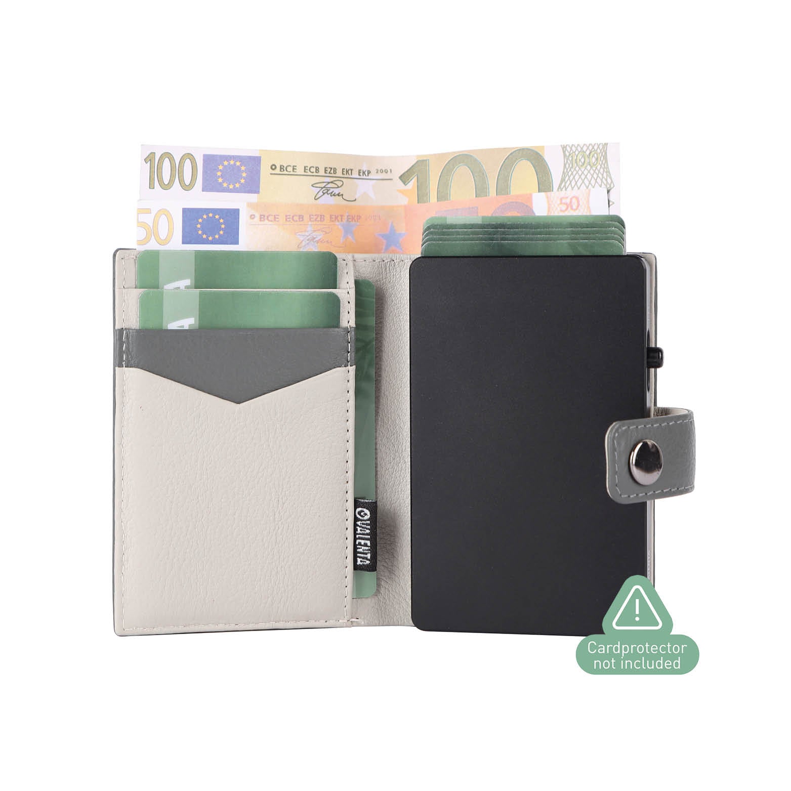 Grijze echt leren luxe portemonnee geschikt voor kaarten, contant geld en munten met MagSafe voor pasjeshouder Cardprotector Aluminium
