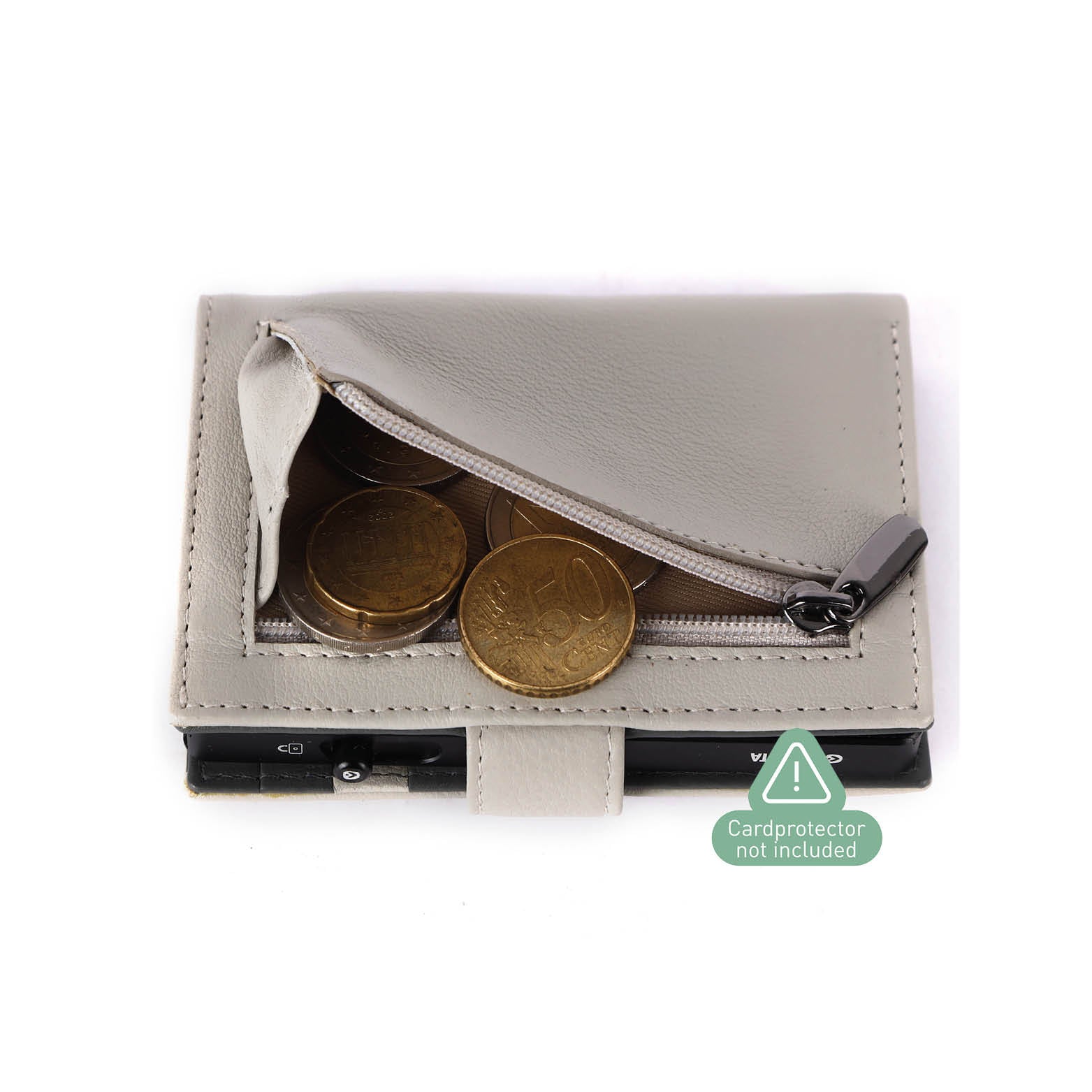 Off-White leren luxe portemonnee geschikt voor kaarten, contant geld en munten met MagSafe voor pasjeshouder Cardprotector Aluminium