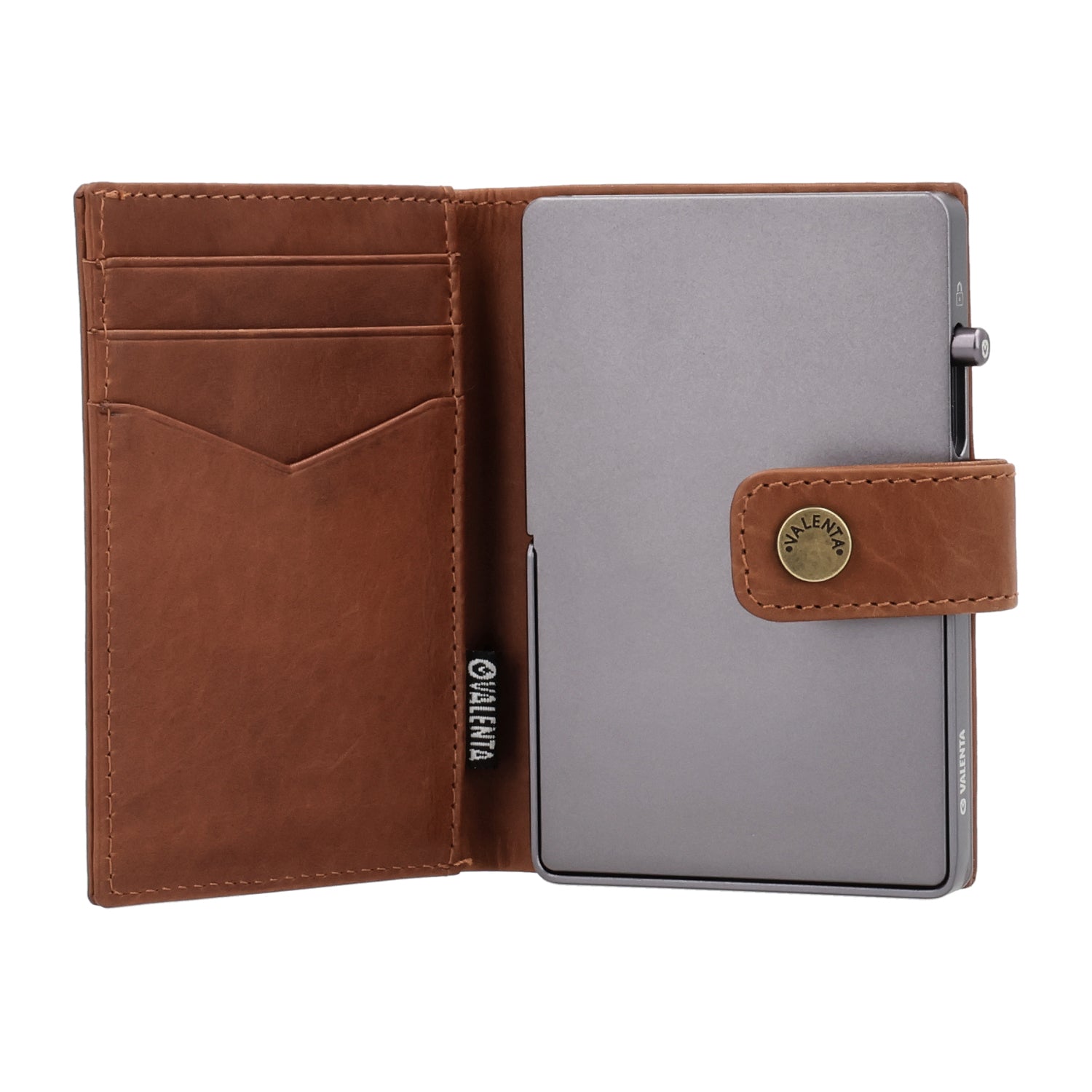 Cardprotector Stand Graphite Grey + Card Wallet Luxe Cognac