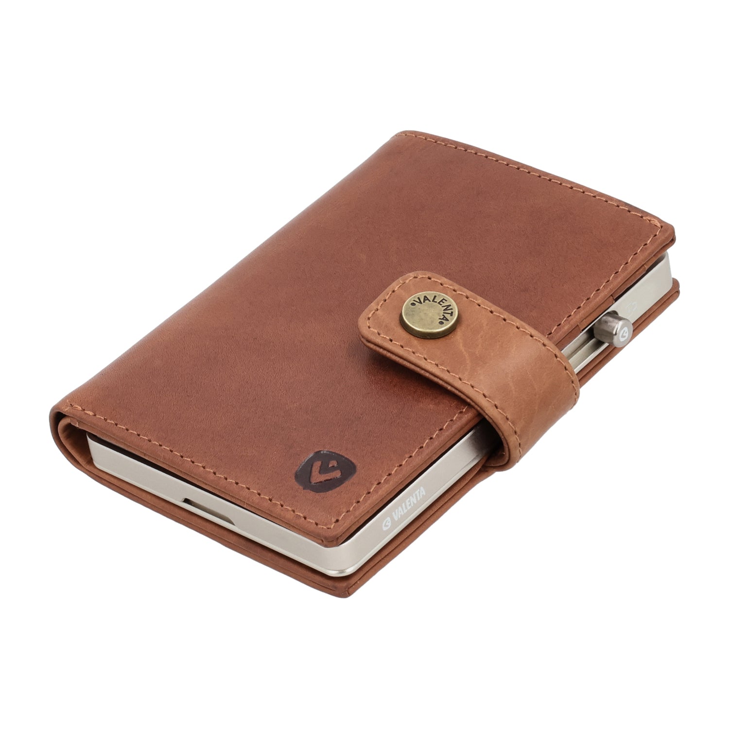 Cardprotector Stand Titanium Natural + Card Wallet Luxe Cognac