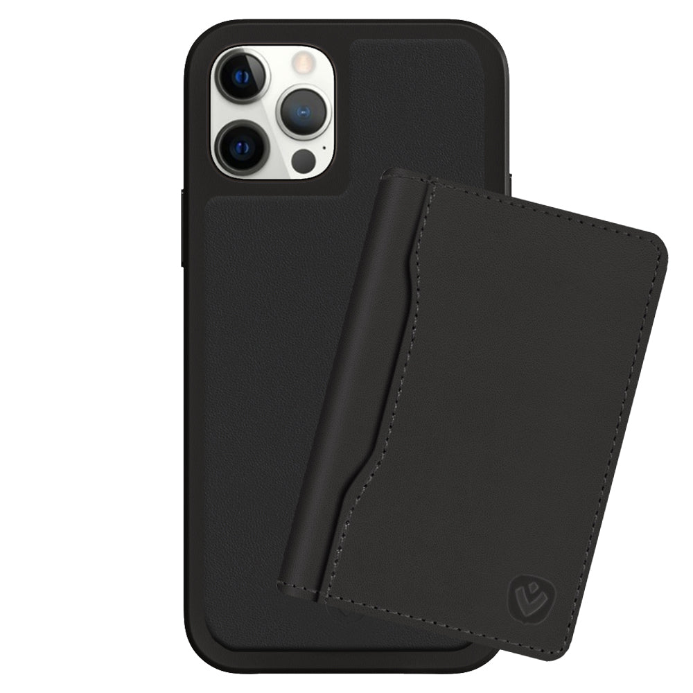 2-in-1 Back Cover Leather iPhone 12 (Pro) + Card Wallet Black